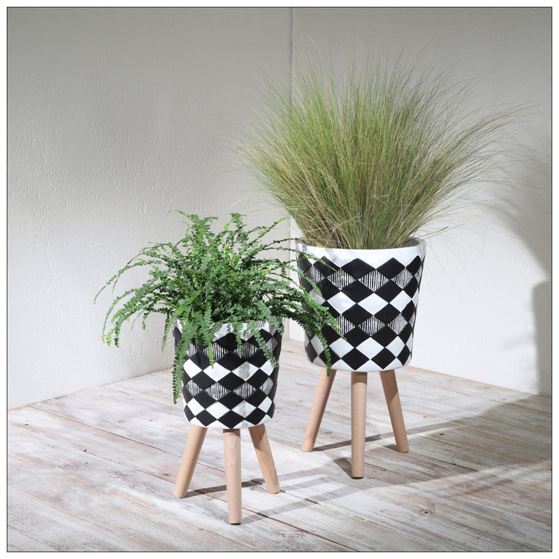 S / 2 DÉCORSEUR DE DIAMANT 10/12 "AVEC PIEDS EN BOIS, NOIR (KD)