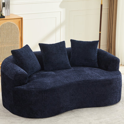 Petit modèle incurvé en chenille bleue, livré avec 3 coussins, siège profond, sans assemblage, mousse à mémoire de forme pour le confort, assemblage nécessaire pour les familles occupées, sièges confortables, conception pour animaux de compagnie