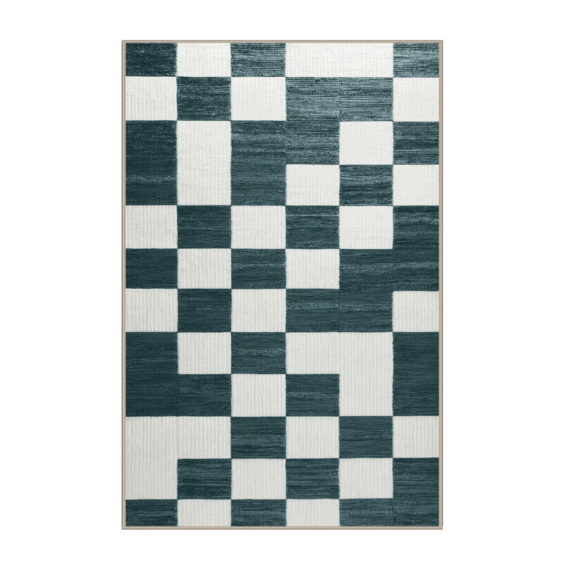 Tapis beige à carreaux lavable à la machine, Rectangle 6 pi x 9 pi
