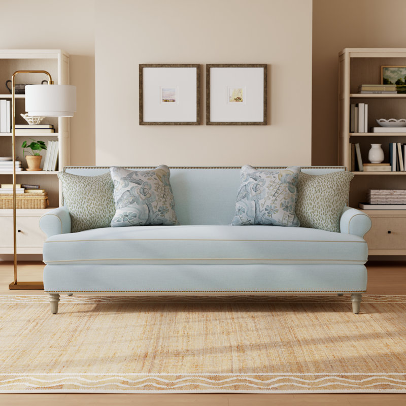 Simeon 86" Sofa with Cushions, Minnick 21 Light Blue, Shadow, Bahama 31
