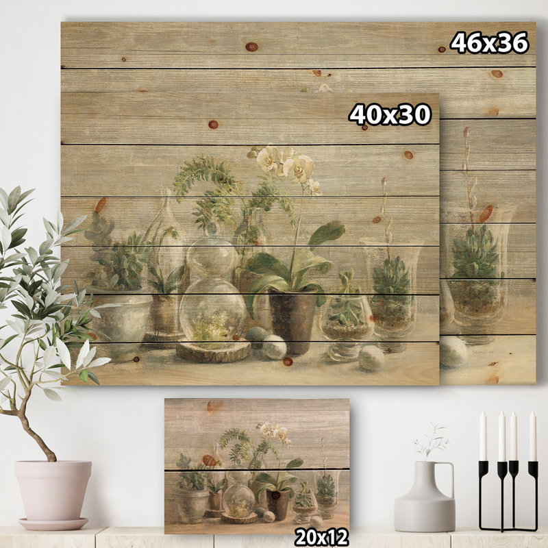 Composition d'orchidées - reproduction traditionnelle sur bois de pin naturel, H 24 po x l 32 po x P 1 po