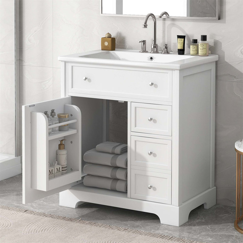 Meuble-lavabo simple 30,00 po avec plateau en céramique Kirti