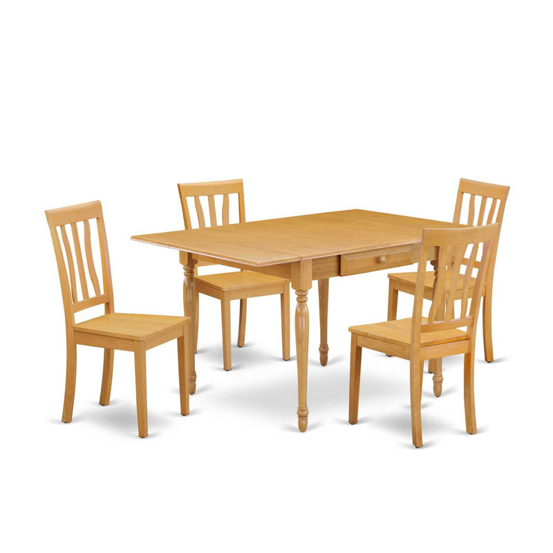 Ensemble de salle à manger Boxborough, Chêne, Chêne, 5 pièces : 1 table, 4 chaises