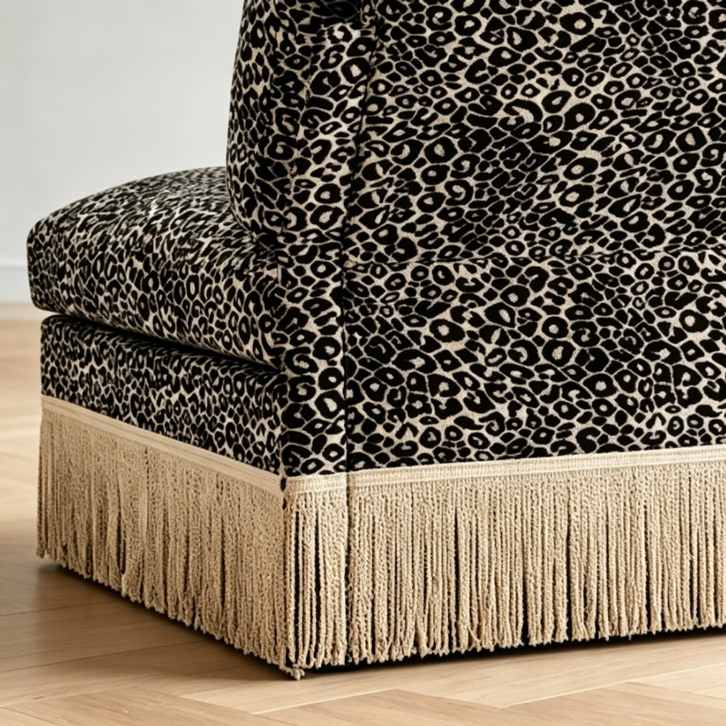 Fauteuil sans accoudoirs en chenille léopard avec 1 coussin, Kaki noir