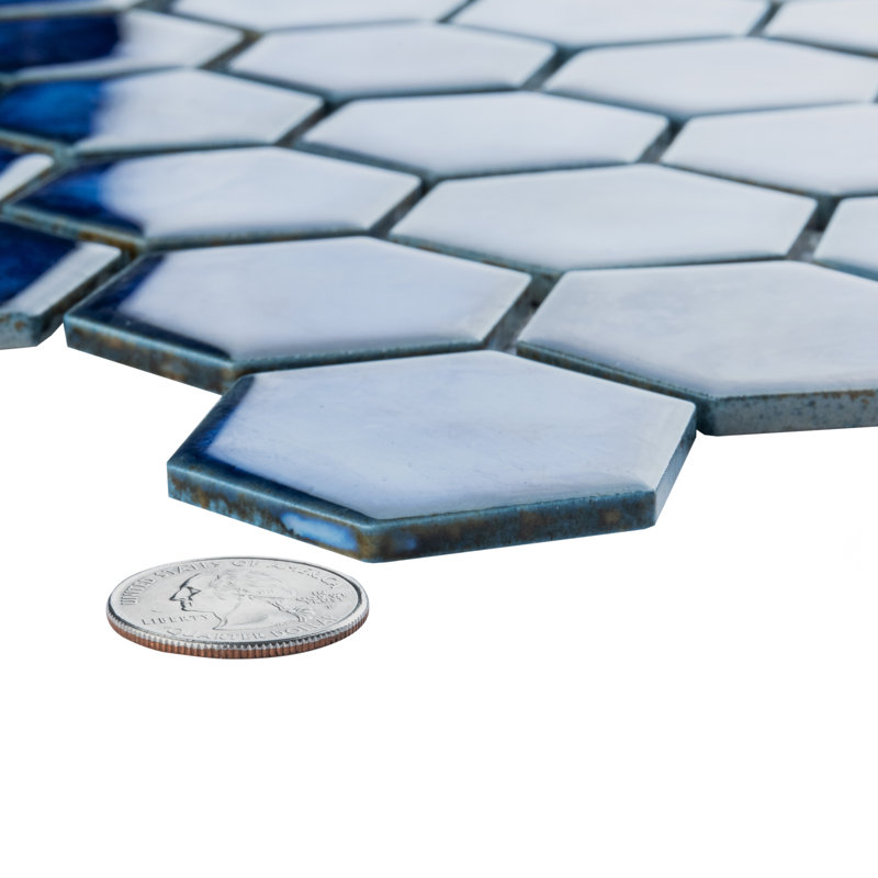 Hudson Due 2" x 2" Hex Porcelain Mosaic Wall & Floor Tile, Glossy Sapphire