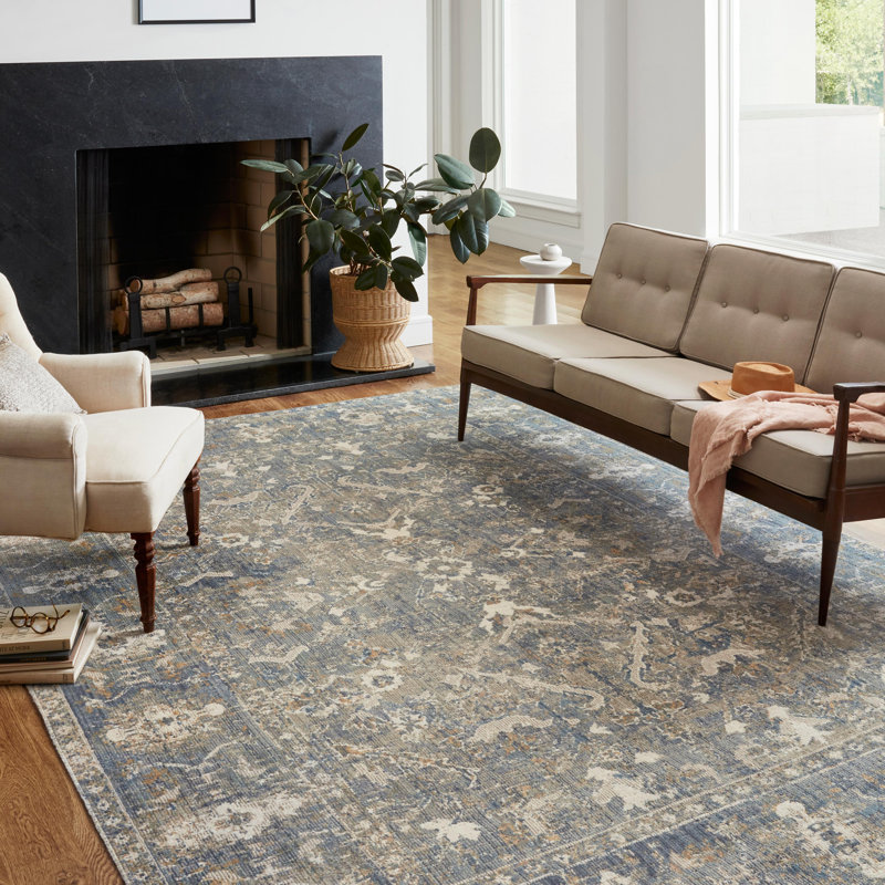 Chris Loves Julia x Loloi Rosemarie Oriental Sand/Lagoon/Off White Area Rug, Rectangle 10' x 14'
