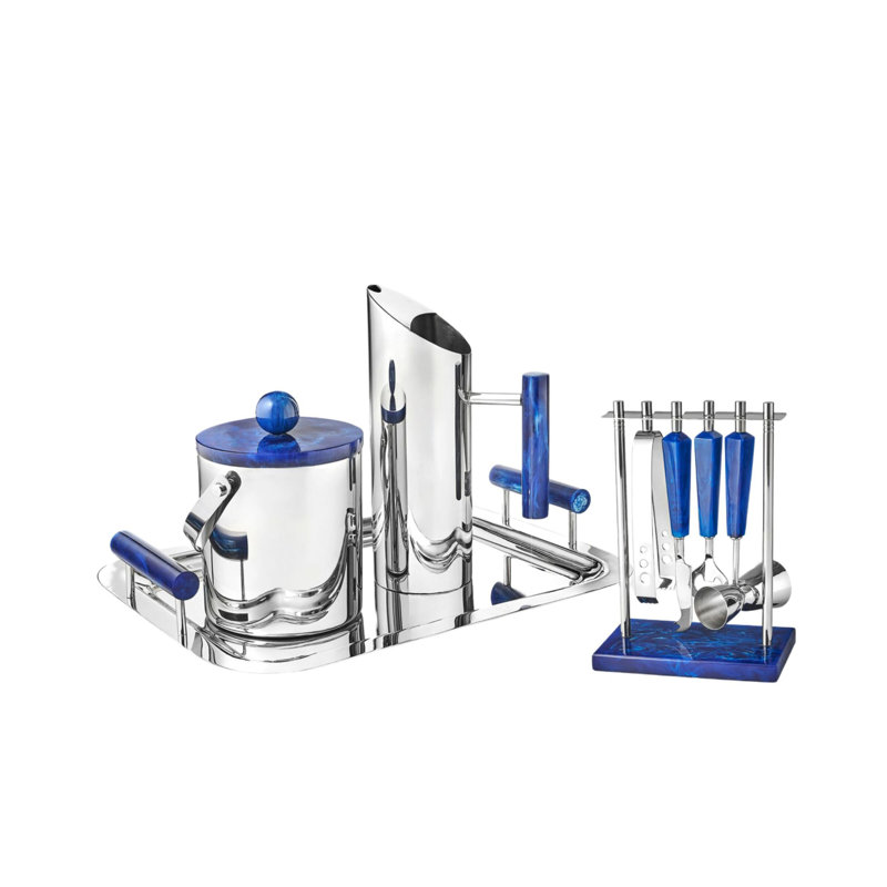 Ensemble d'outils de bar 5 pièces en résine bleu azur et acier inoxydable, Bleu