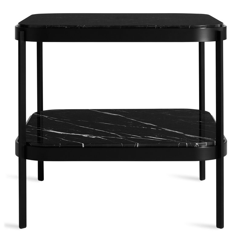 Black Marble and Steel Rectangular Side Table