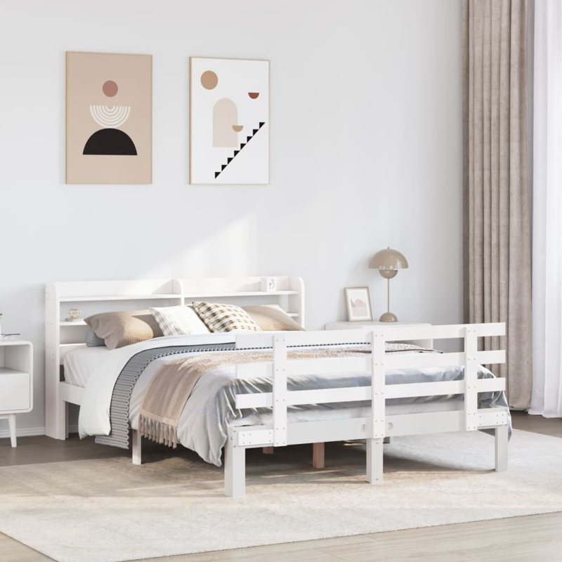 Bed Frame With Headboard Without Mattress, White, Double (4'6)