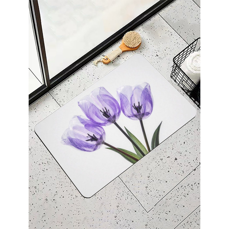Tapis de bain transparent mauve avec tulipes 36 x 24 po