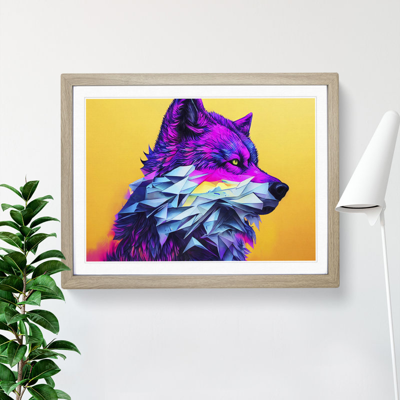 XH1022-10263X Wolf In Colour - Single Picture Frame Print, 46cm H x 64cm W, Oak