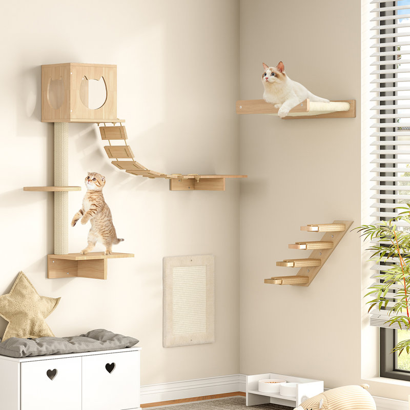 5 tablettes murales en bois pour chat