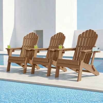 3-Piece Folding Adirondack Chair Set in HDPE with Built-In Cup Holders for Outdoor Use