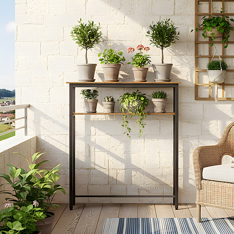 2-Tier Wood-Grain Narrow Console Table