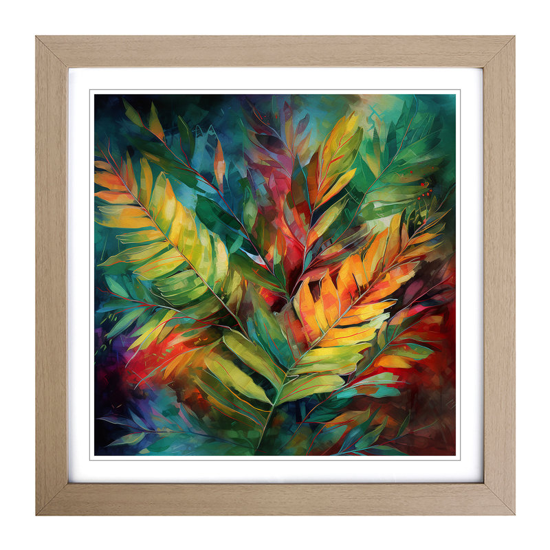 Tropical Leaf Abstract Art - Framed Print, Oak