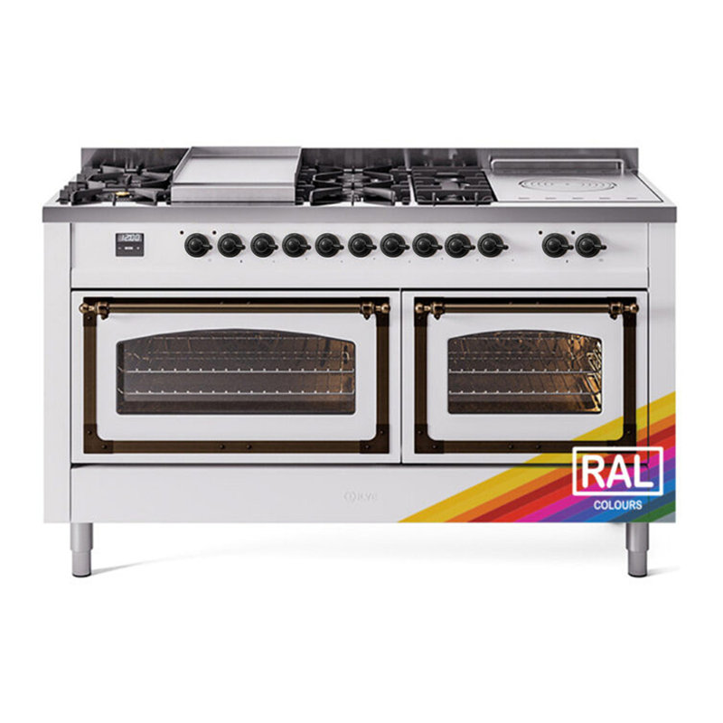 ILVE Nostalgie II Noblesse 60 inch Dual Fuel Range  (7 Sealed Burners + Griddle + French Top, Triple Glass Door, RAL)
