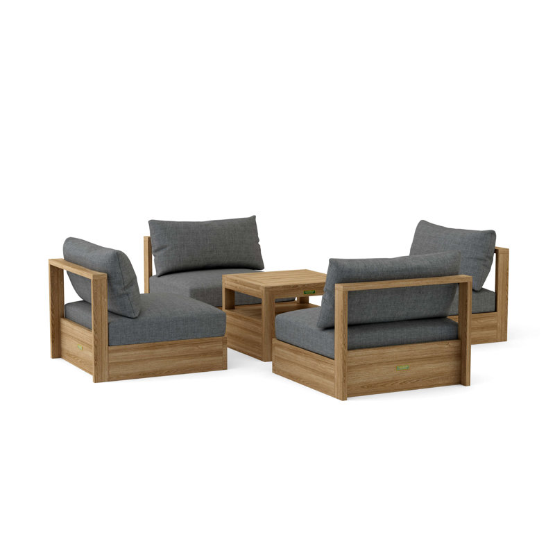 Ensemble de conversation d'extérieur en osier pour 4 personnes avec coussins, Gris anthracite moulé