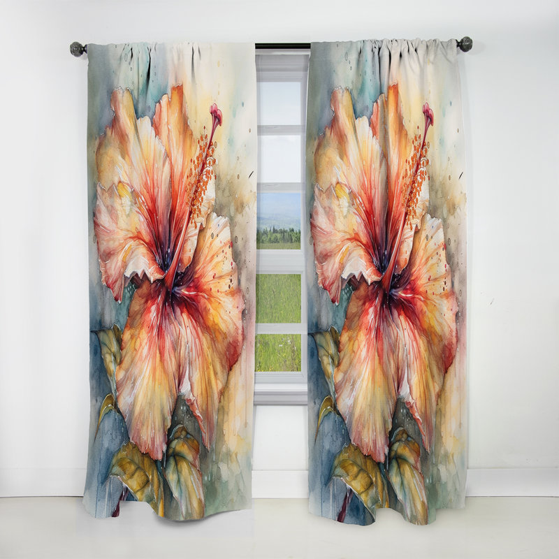 Rideau occultant floral orange orange Hibiscus Euphoria II - 1 panneau, L 52 po x L 108 po