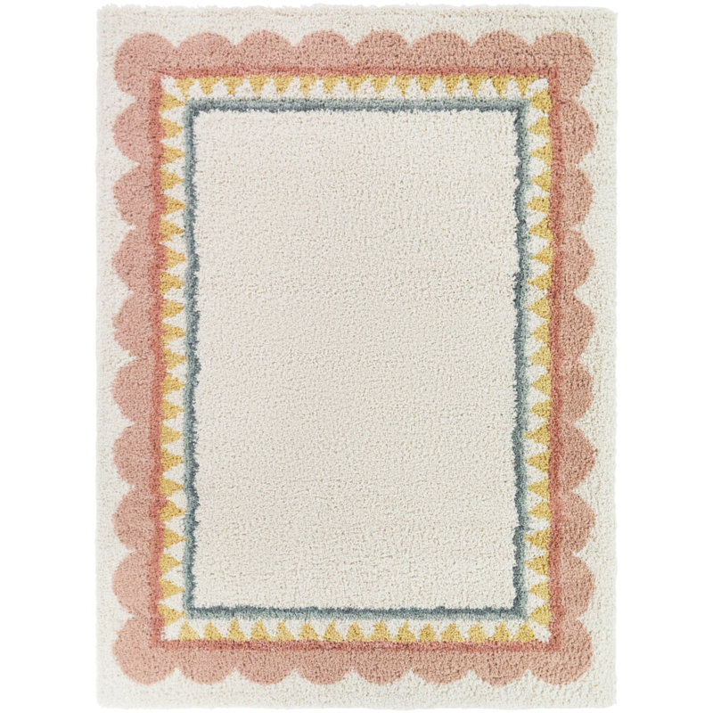 Ginette Coral/Cream Scallop Border Area Rug, Coral/Cream, 7'10" x 10'