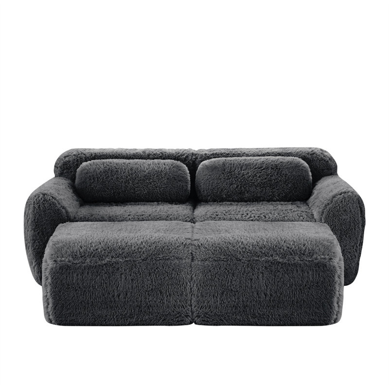 80.3" U-Shaped 2-Seater Sofa with Ottoman, Dark Gray Fabric