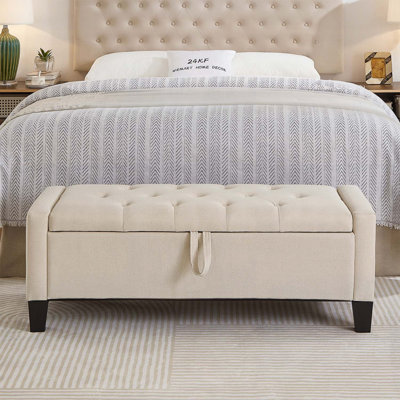 Banc rembourré avec repose-pieds avec rangement et charnière de sécurité, parfait pour la chambre à coucher et le salon