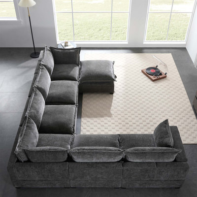Canapé modulaire modulaire avec repose-pieds de rangement mobile à 7 places en forme de U pour des espaces de vie flexibles et un confort personnalisé