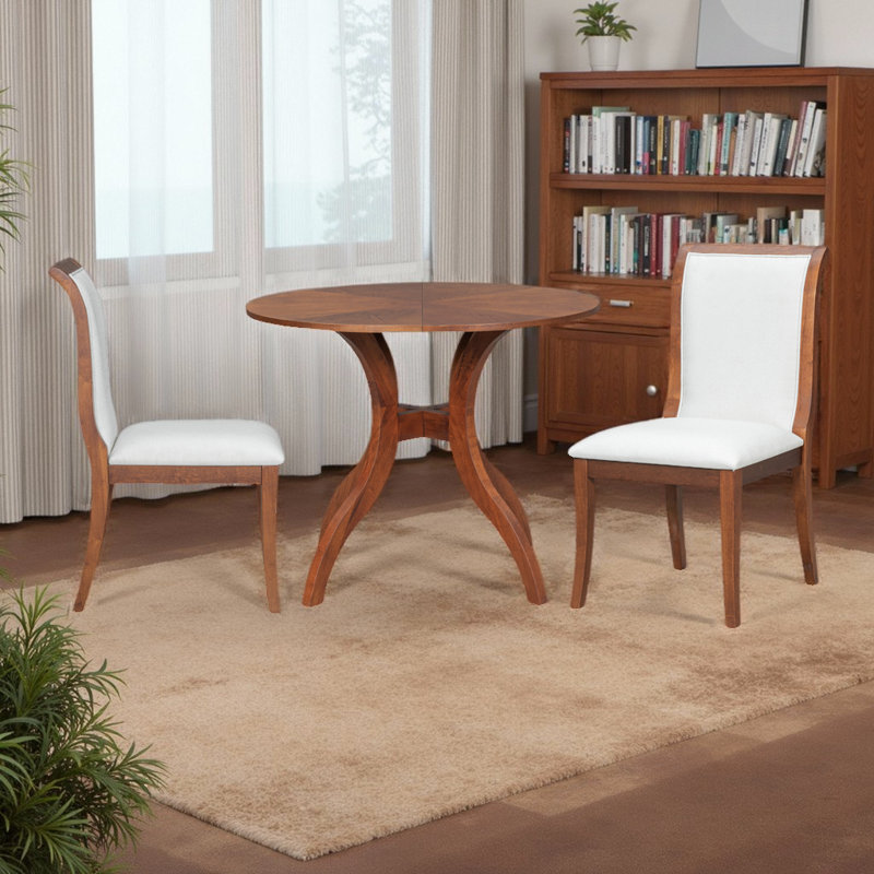 Ensemble de table de salle à manger ronde en bois massif avec 2 chaises et pieds courbés, capacité de 250 lb., Noyer