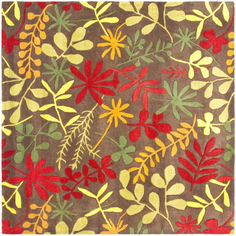 Tapis floral en laine et viscose touffeté à la main Avayah Soho, Carré 6 pi