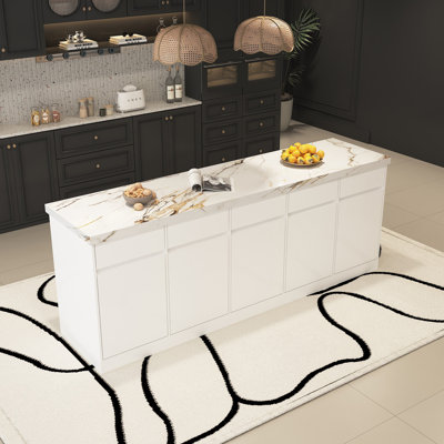 Îlot de cuisine en marbre de qualité supérieure avec armoires de rangement et design contemporain élégant