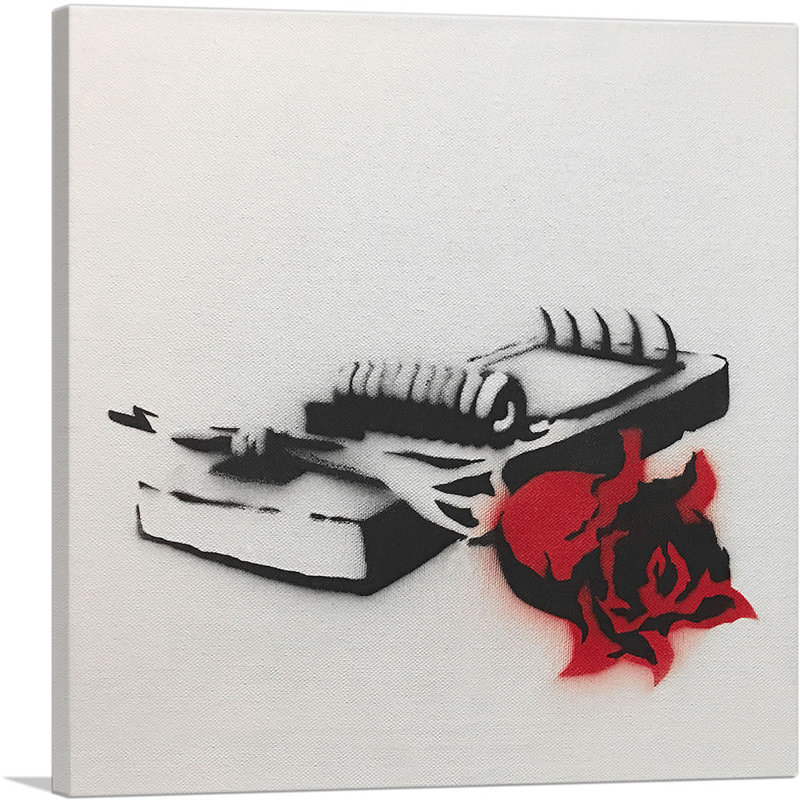 «Rose in Mouse Trap» par Banksy, reproduction d'art sur toile tendue, H 18 po x l 18 po x 1,5 po