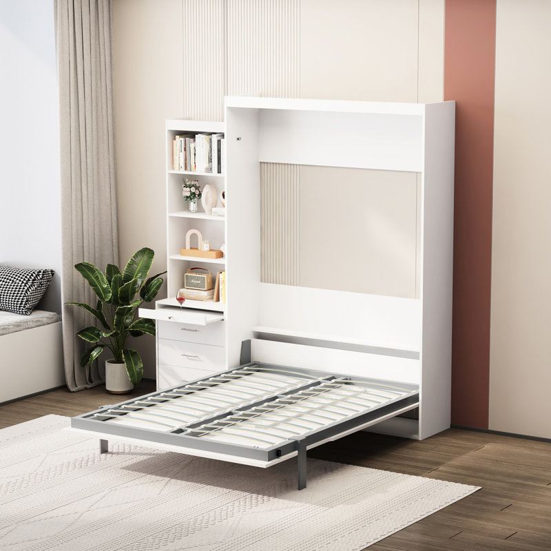 Lit double avec tablette - Idée de chambre à coucher peu encombrante pour une chambre moderne ou stable
