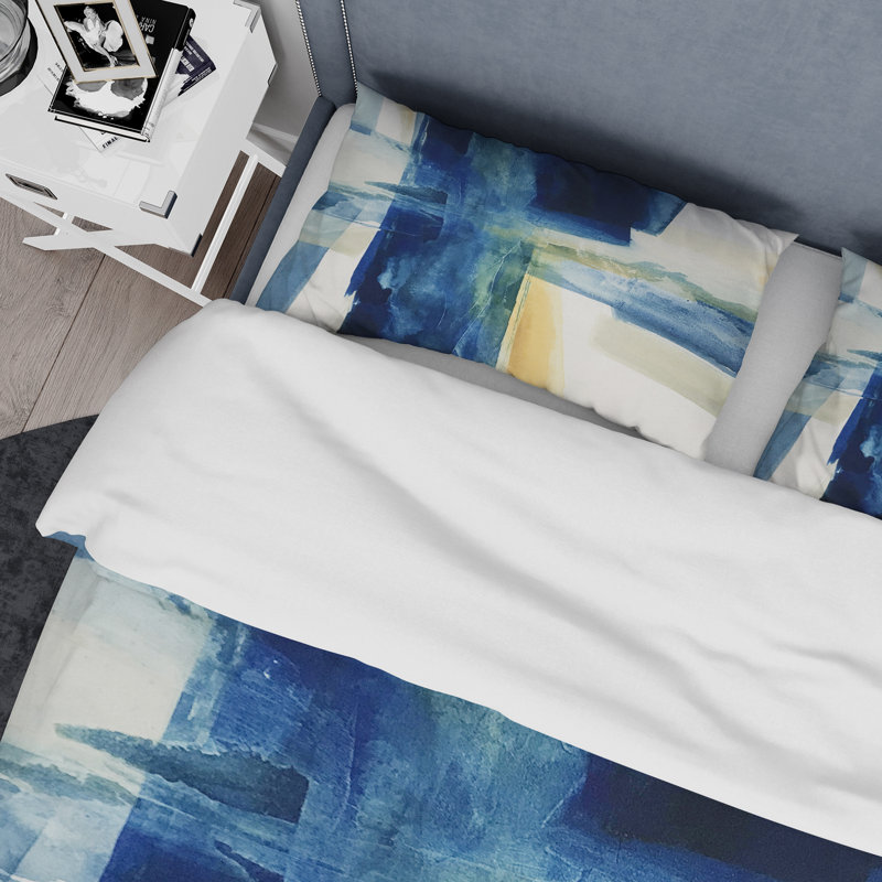 Indigo Panel VI - Glam Modern Duvet Cover Set - Microfiber Polyester, King Duvet Cover + 2 Shams