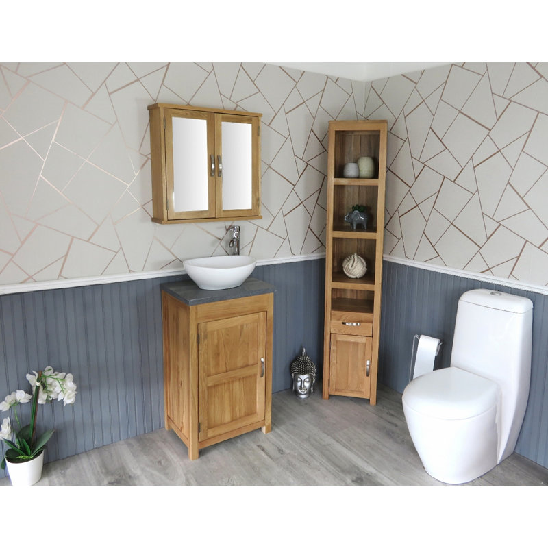 Slimline Compact 515mm Free-Standing Cloakroom Vanity Unit, Oak