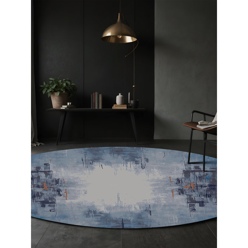 Tapis bleu soyeux et moelleux, Rond 7 pi