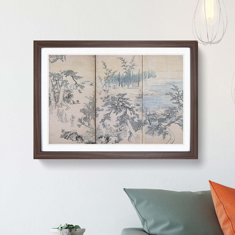 Gathering in an Orchid Pavilion by Maruyama Okyo - Framed Print, 27cm H x 36cm W x 2cm D, Walnut Framed