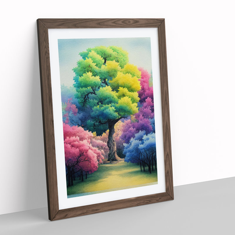 Watercolour Trees - Single Picture Frame Painting, 64cm H x 46cm W x 2cm D, Walnut
