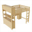 Lit mezzanine grand format au fini naturel, construction en pin et panneau de fibres à densité moyenne avec bureau de rangement intégré et garde-robe pour chambres d'enfant-129462922