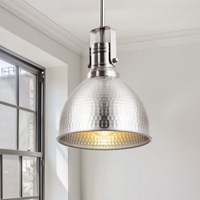 1- Light Adjustable Hammered Nickel Pendant Light ,Modern Metal Hanging Fixture