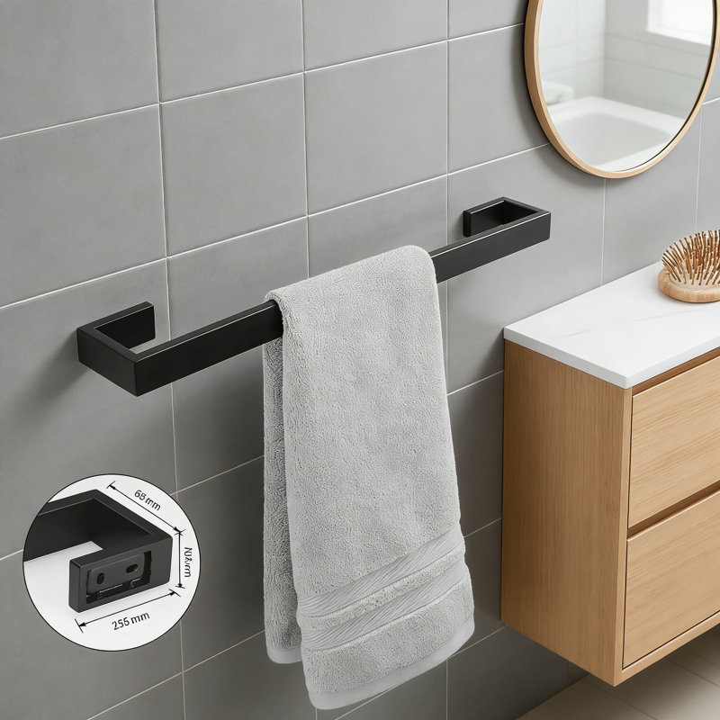 5-Piece Bathroom Hardware Set, Stainless Steel Wall Mounted Towel Bars, Toilet Paper Holder, Towel Ring And Robe Hook With Matte Black Finish