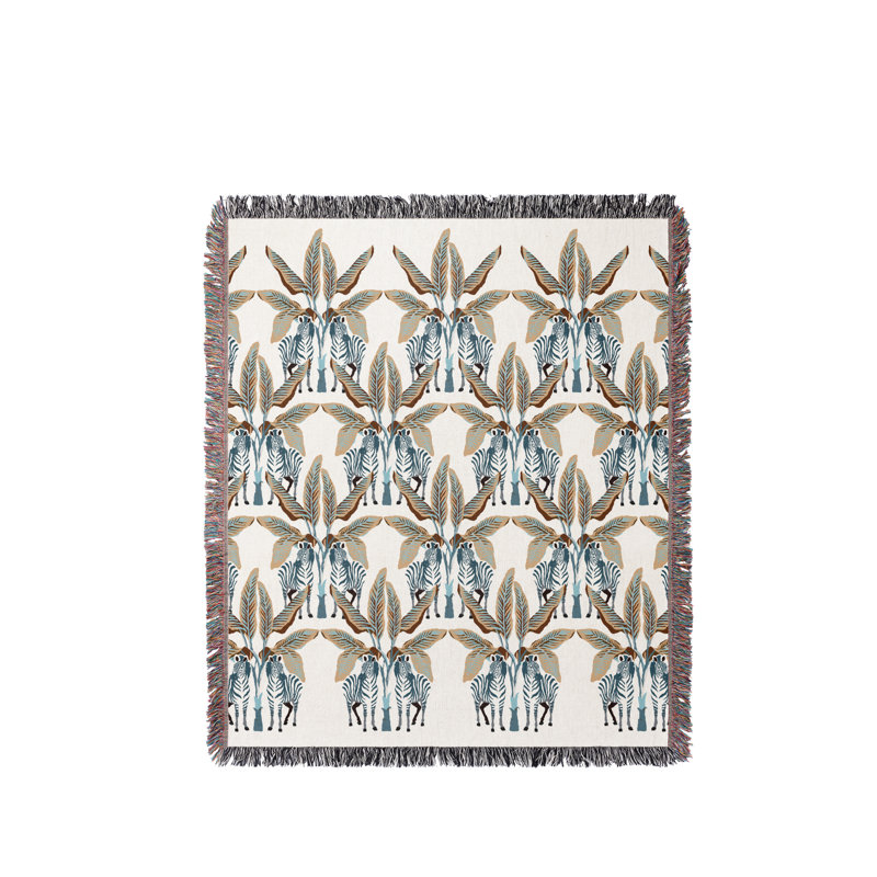 Jeté en mélange de coton Xavier Zebra, L 70 po x l 50 po, Beige / brun / bleu sarcelle foncé / blanc cassé