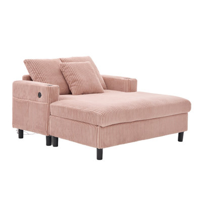 Oversized Corduroy Chaise Lounge with RGB LED Strip, USB Ports, Cup Holders & Side Pocket by Brayden Studio