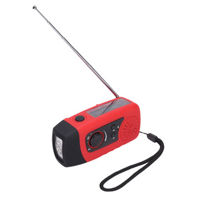 Emergency Radio USB Solar Hand Crank Charging Portable FM Weather with Flashlight 2000mAh Power Bank for Outdoor Red