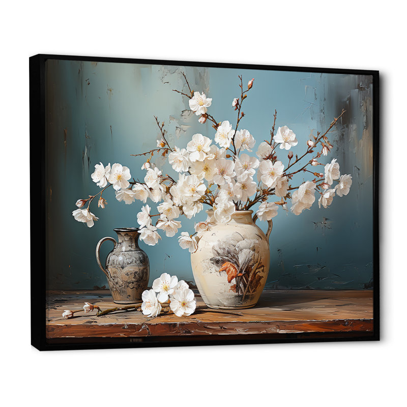 Fleur de cerisier, nature morte - art mural sur toile Cherry Blossom, H 24 po x l 32 po x P 1 po, Cadre flottant noir