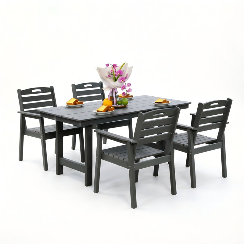 HDPE outdoor patio dining set, one table and four chairs. The outdoor dining furniture has sunshade holes and is suitable. It is suitable for lawns, gardens, backyards, and pool sides.Grey,Waterproof