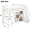 Lit mezzanine en bois avec bureau intégré, DEL, tablettes de rangement, armoires et escalier-619621321