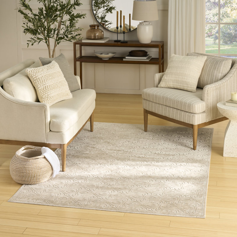 Nourison Washable Charm 5' x 7' Beige Ivory Contemporary Indoor Rug, Rectangle 5' x 7'