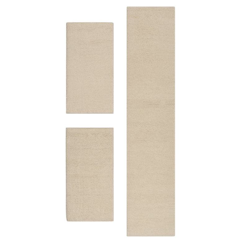 Handgefertigter Teppich Pinney aus Wolle in Beige, Runner 70 x 620cm