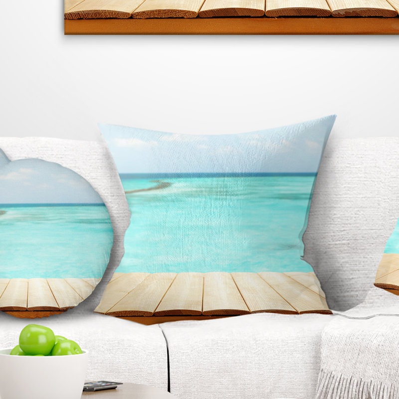 Coussin de seascape en bois planches sur fond sea, 16 po x 1 po, Coussin décoratif