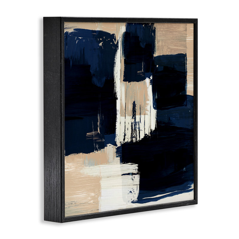 «Restless Blue & Tan Shapes», art de la giclée encadrée par Susan Jill, Giclée encadrée noir minuit, H 24 po x l 24 po