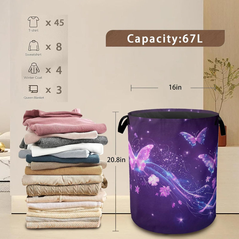 Panier à linge, panier à linge Flying Butterflies, panier de rangement imperméable en tissu Oxford avec poignées pour vêtements